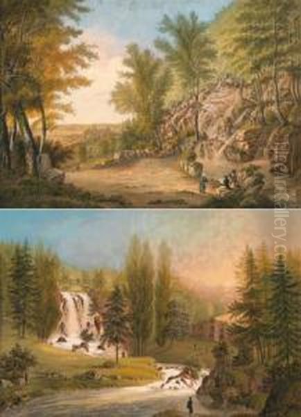 Zwei Motive Aus Dem Wilhelmshoher Park In Kassel Oil Painting by Johann Heinrich Bleuler I