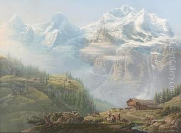 Blick Auf Eiger, Monch Und Jungfrau. Oil Painting by Johann Heinrich Bleuler I