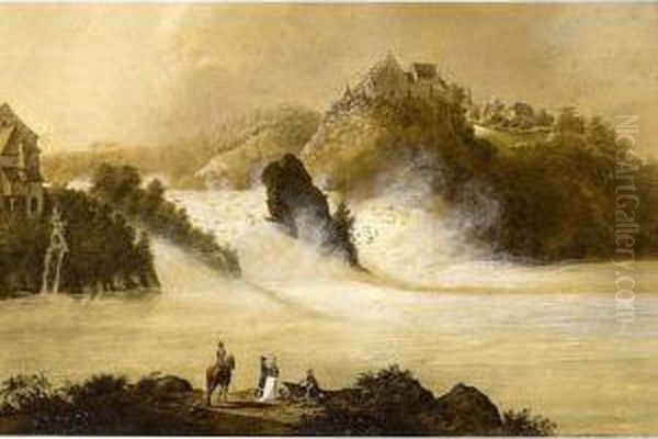 Rheinfall Bei Schaffhausen Oil Painting by Johann Heinrich Bleuler I