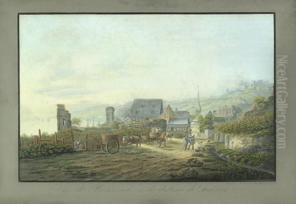 Vue De Bacharach Et Du Chateau De Stahleck Oil Painting by Ludwig Bleuler