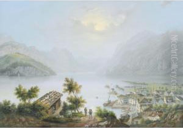 Brunnen Au Lac Des Quatre Cantons Oil Painting by Ludwig Bleuler