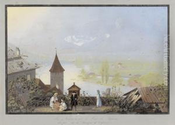 Le Niesen Et Le Lac De Thun./vue Prise De La Terasse... Oil Painting by Ludwig Bleuler