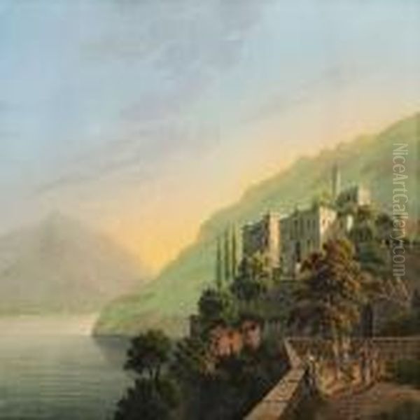 Two Swiss Landscapes Oil Painting by Ludwig Bleuler