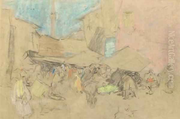 Market in Constantinople - a study Oil Painting by Marius Bauer