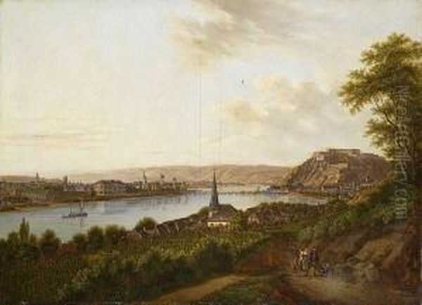 Blick Auf Koblenz. Oil Painting by Ludwig Bleuler