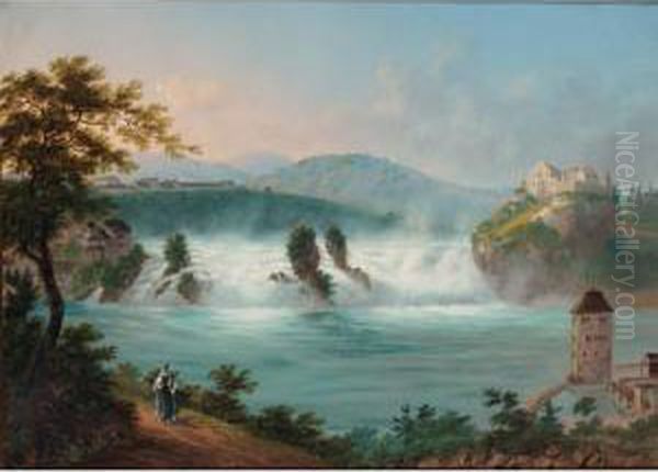 View Of The Waterfall At Schaffhausen, Switzerland Oil Painting by Ludwig Bleuler