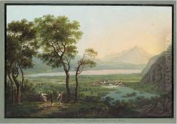 Vue D'unterseen Vers Le Lac De Thoune Dans Le Ct. De Berne Oil Painting by Ludwig Bleuler