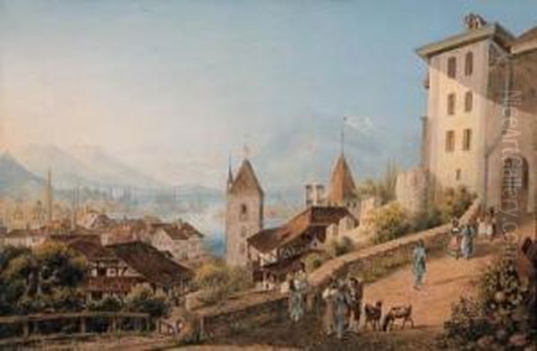 Ansicht Von Thun Oil Painting by Ludwig Bleuler