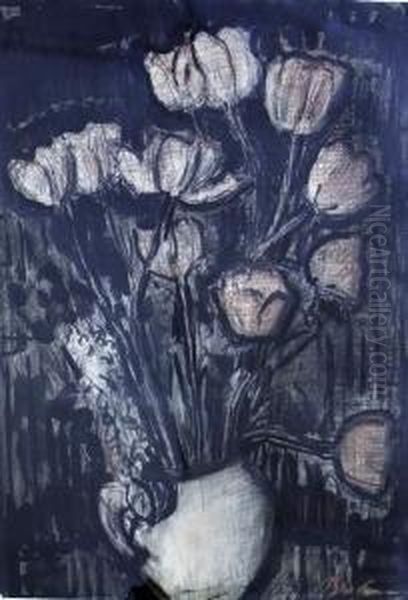 Tulips In A Jug Oil Painting by Martin Bloch