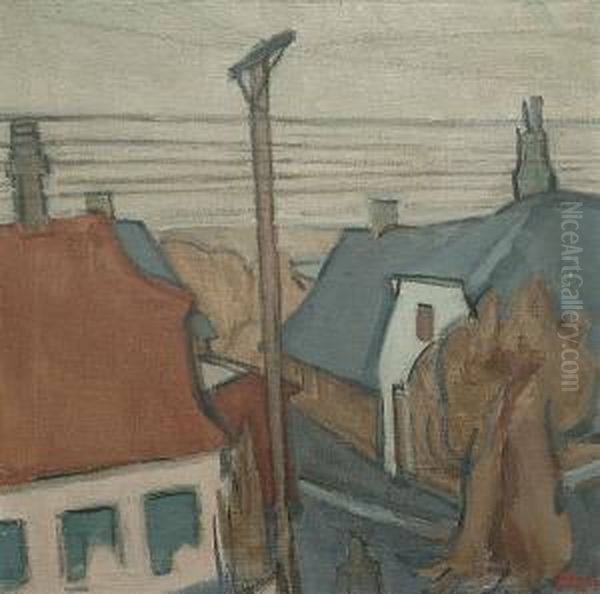 Town View With Telegraph Pole Oil Painting by Martin Bloch