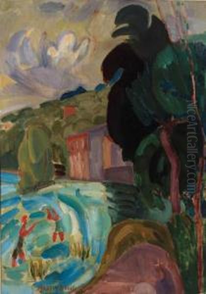 Figures By The Shore Oil Painting by Martin Bloch