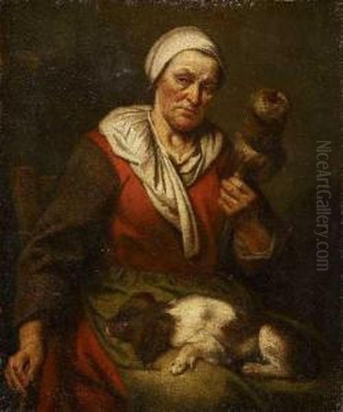 Sitzende Altere Frau Mit Einem Spinnrocken Undeinem Hundchen Oil Painting by Hendrick Bloemaert