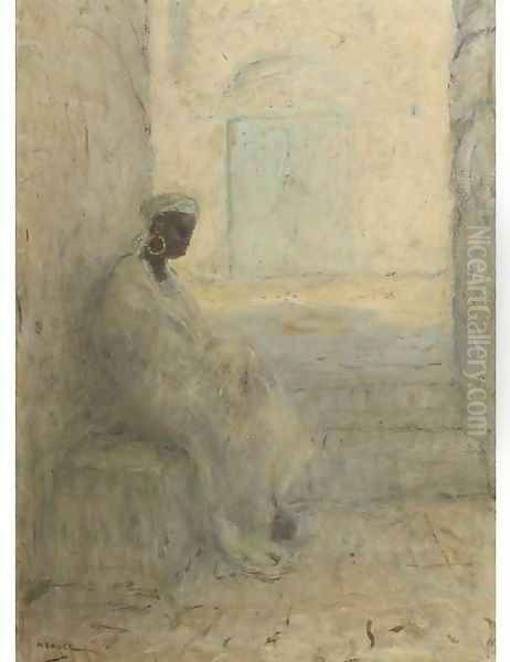 An Arabian woman sitting in the shade Oil Painting by Marius Bauer