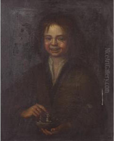 Portrait Of A Young Boy, Half Length, Holding A Bird's Nest Oil Painting by Hendrick Bloemaert