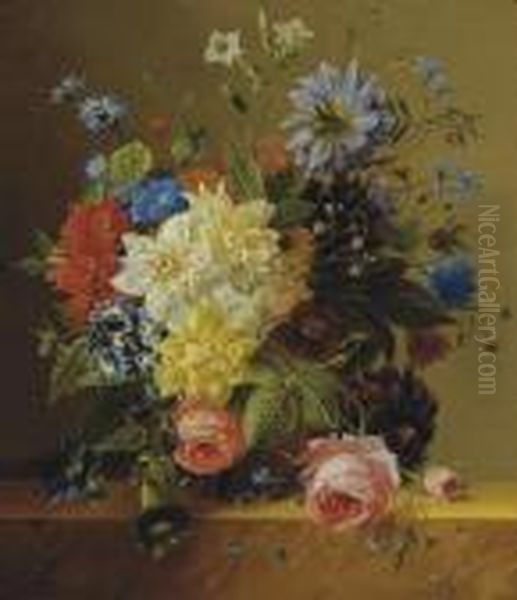 An Opulent Flower Still Life Oil Painting by Arnoldus Bloemers