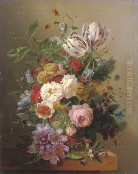 An Exuberant Flower Still Life Oil Painting by Arnoldus Bloemers