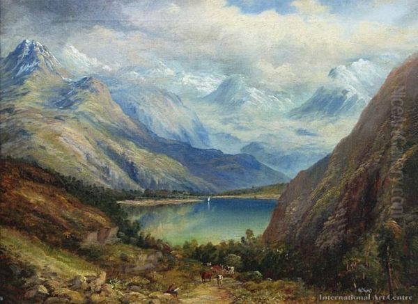 Diamond Lake From A Spur Of Mt Earnslaw, Wakatipu District Oil Painting by Charles Blomfield