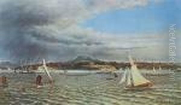 Maori Canoe Race, Auckland Regatta Oil Painting by Charles Blomfield