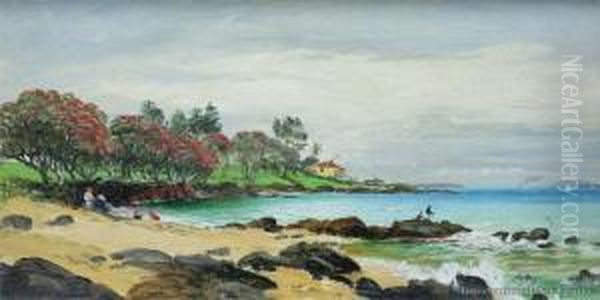 Takapuna Beach Oil Painting by Charles Blomfield