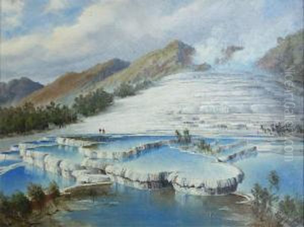 White Terraces, Rotomahana Oil Painting by Charles Blomfield