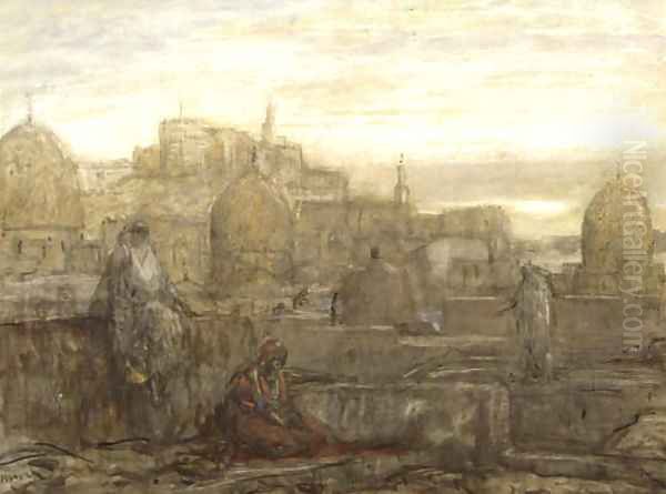 On the roofs, Cairo Oil Painting by Marius Bauer