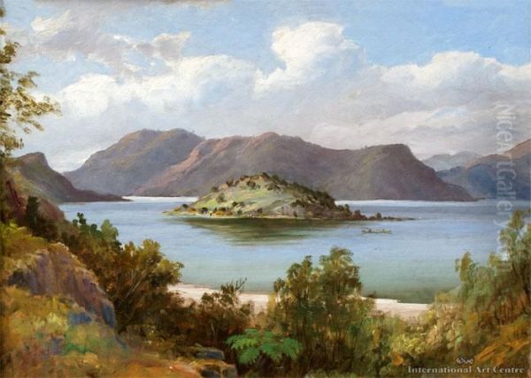 Mokoia Island, Lake Rotorua Oil Painting by Charles Blomfield