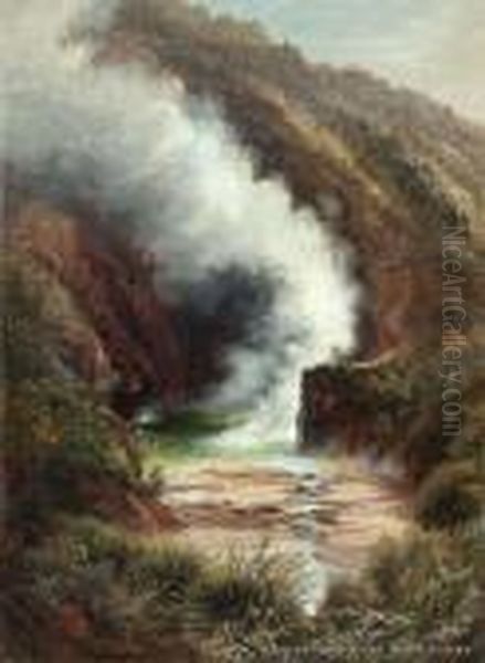 Champagne Pool, Wairakei Oil Painting by Charles Blomfield