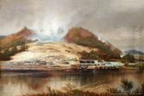 White Terrace, Rotomahana Oil Painting by Charles Blomfield