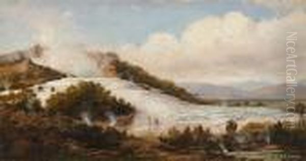 White Terrace, Rotomahana Oil Painting by Charles Blomfield