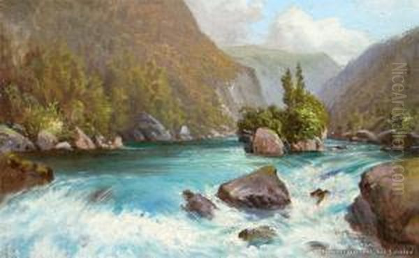 Waikato River Near Orakei Korako Oil Painting by Charles Blomfield