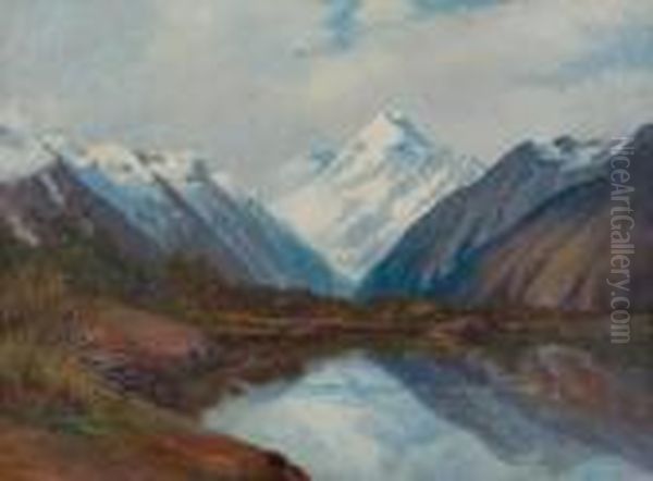 Mt Cook From The Hookerglacier Oil Painting by Charles Blomfield