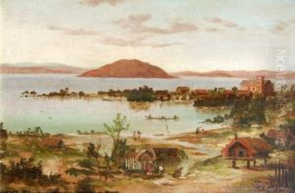 Rotorua And Mokoia Island From The Maori Settlement, Ohinemutu Oil Painting by Charles Blomfield