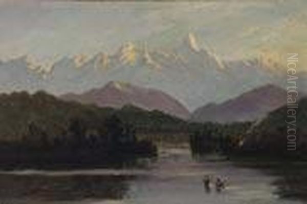 Southern Alps With Black Swans Oil Painting by Charles Blomfield