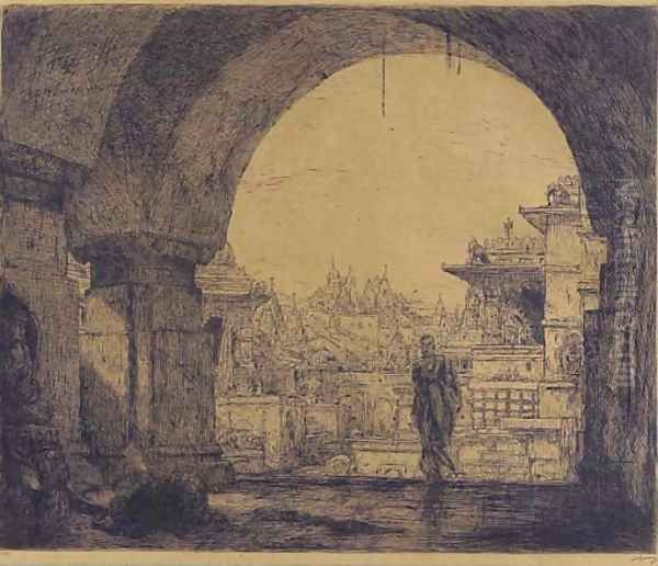 De ingang van een tempel te Palatina Oil Painting by Marius Bauer