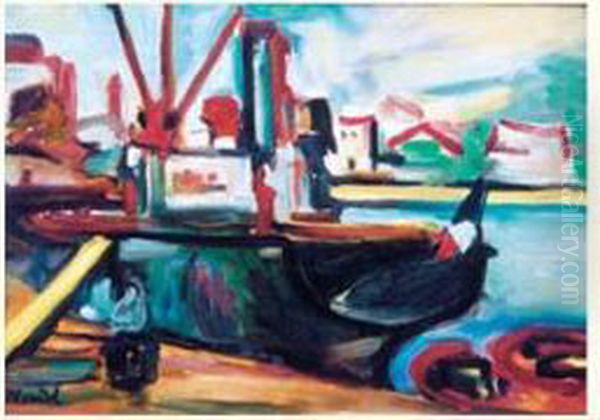 Bateau Au Port Oil Painting by Andre Blondel