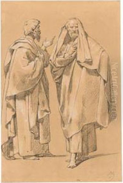 Study Of Two Draped Male Figures by Merry Joseph Blondel