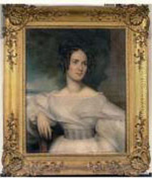 Portrait De Jeune Femme En Robe Blanche Oil Painting by Merry Joseph Blondel