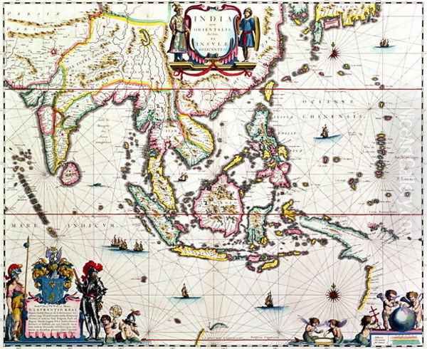 India Quae Orientalis Dicitur, Et Insulae Adiacentes, map showing South-East Asia and The East Indies, published, Amsterdam, c.1635 Oil Painting by Willem Blaeu