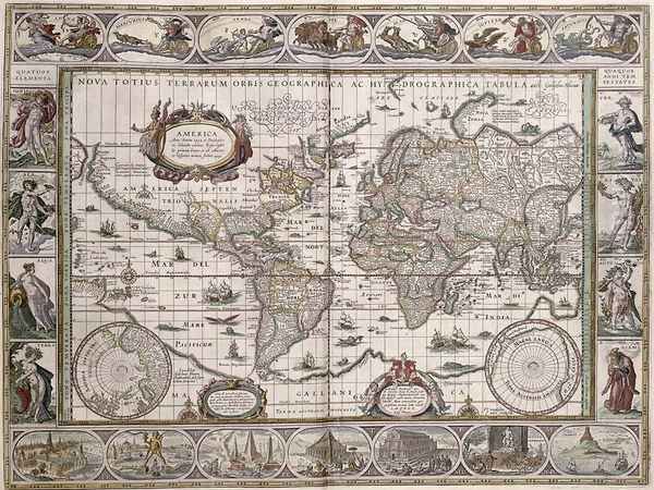 World Map, from 'Le Theatre du Monde' or 'Nouvel Atlas', 1645 Oil Painting by Willem Blaeu