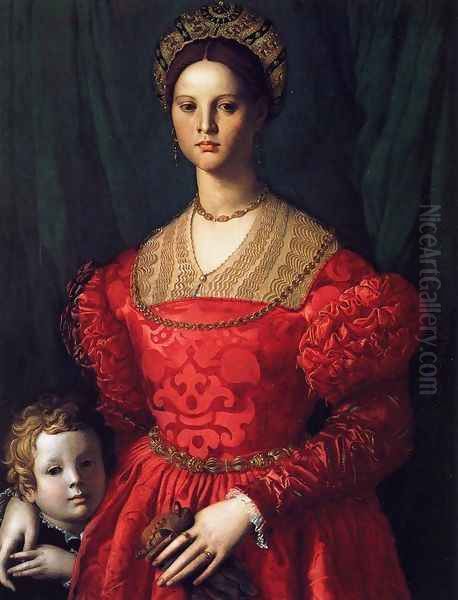 A Young Woman and her Little Boy Oil Painting by Angnolo Bronzino