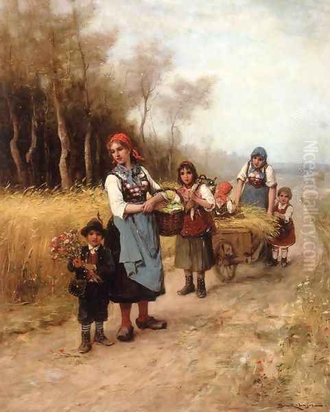 Going to the Market Oil Painting by Lajos Bruck