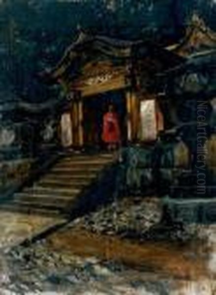 Moine A L'entree D'un Temple Oil Painting by Robert Frederick Blum