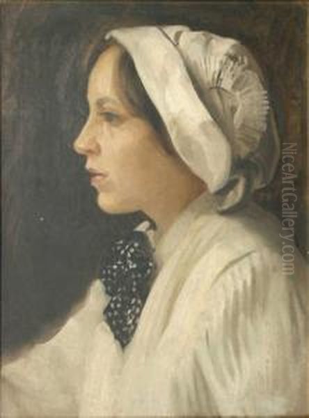 Portrait Ofa Girl, Half-length, Perhaps The Artist's Sister Jessie Oil Painting by Ernest Board