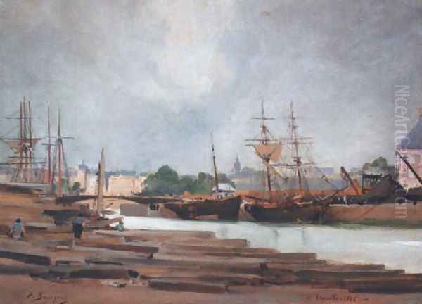 Le port de Trouville 1886 Oil Painting by Eugene Bourgeois