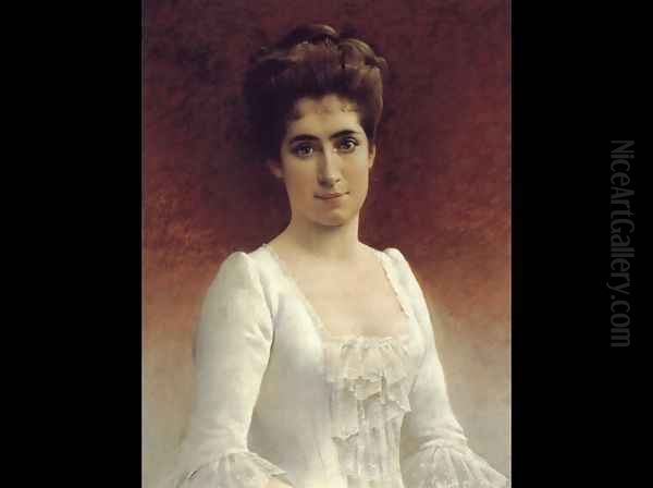 A Portrait of a Young Lady in a White Dress Oil Painting by Gunnar Fredrik Berndtson