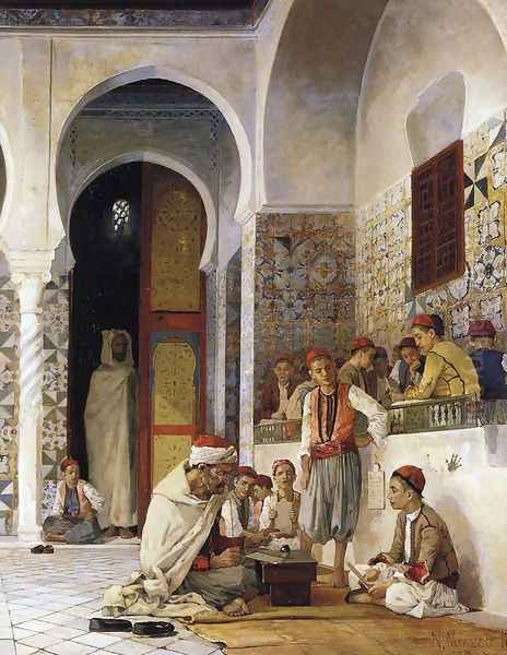 A Lesson in the Koran, 1878 Oil Painting by Numa Marzocchi de Belluci