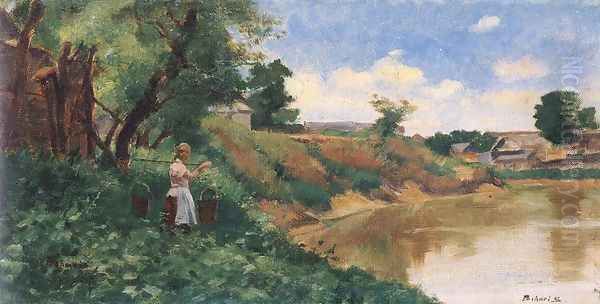 A Zagyva partjan, 1890s Oil Painting by Sandor Bihari