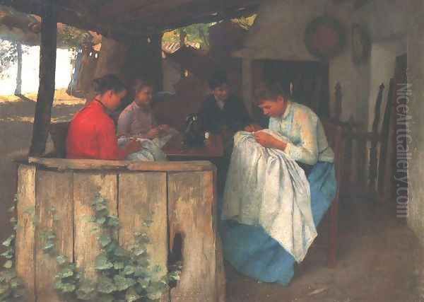 A tornácon, 1900 Oil Painting by Sandor Bihari