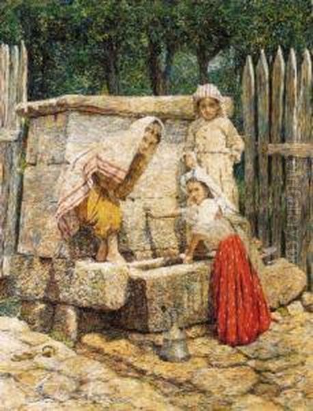 By The Well Oil Painting by Spiro Bocarie