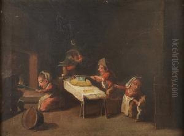 Il Taglio Della Polenta Oil Painting by Faustino Bocchi